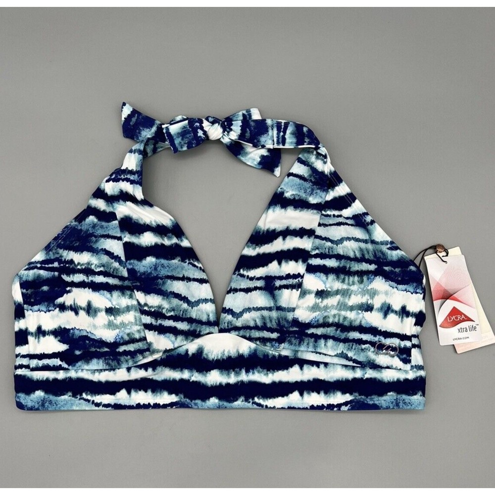 Calia Watercolor Blue Halter Top Size 1X Medium Support Plus Size V Neck NEW NWT